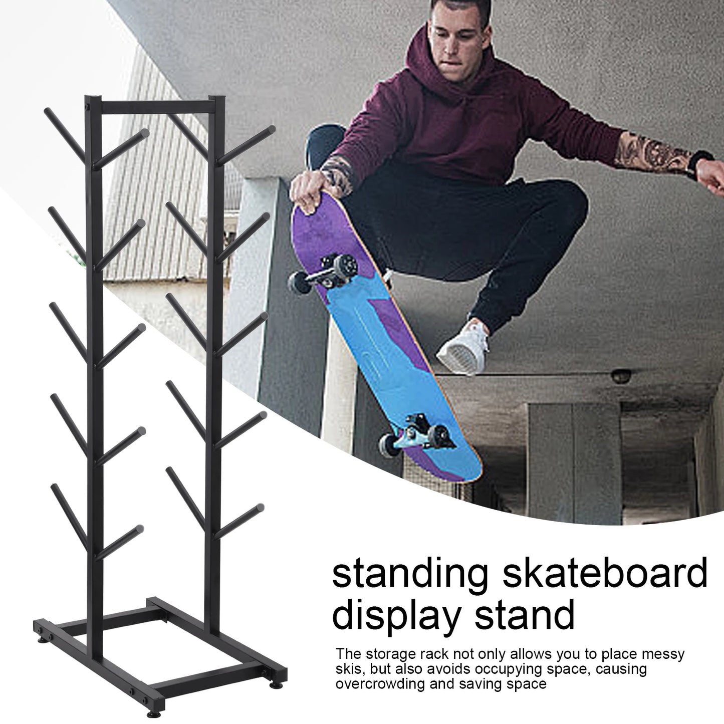 5 Tier Metal Skateboard Rack Freestanding Organizer For Home Gym