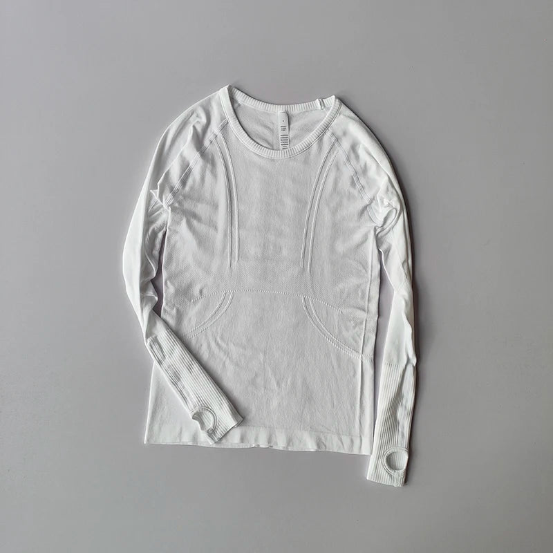Women Yoga Top Round Neck Seamless Long Sleeve Gym Shirt For Fitness Winter