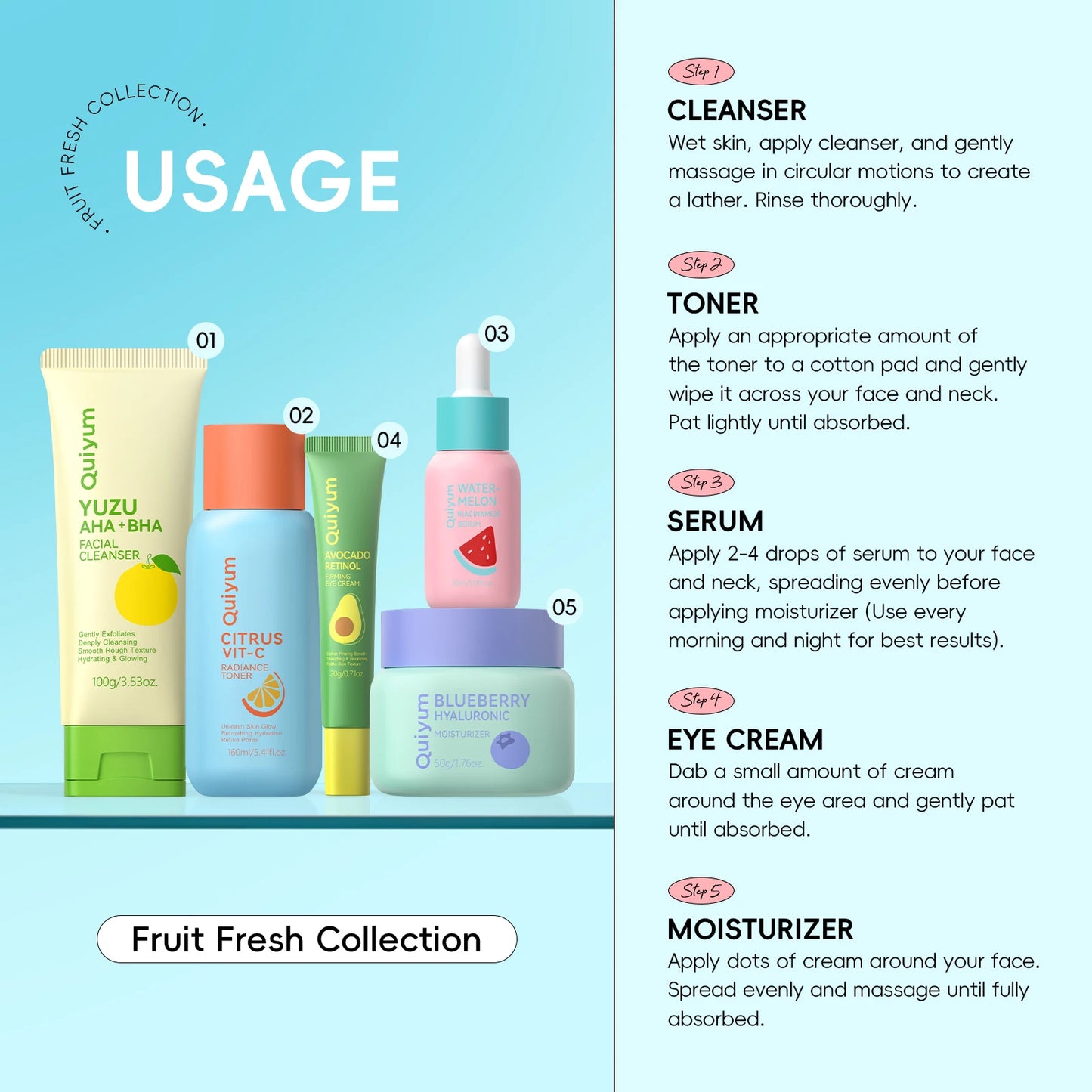 Quiyum Fruit Fresh Collection 5-Piece Skincare Set Brightening Hydrating Essentials