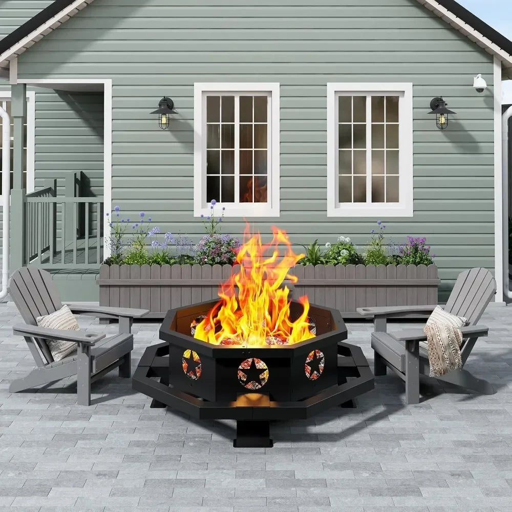 Hexagonal Outdoor Wood Fire Pit for Backyard Gatherings and Patio Entertaining Spaces