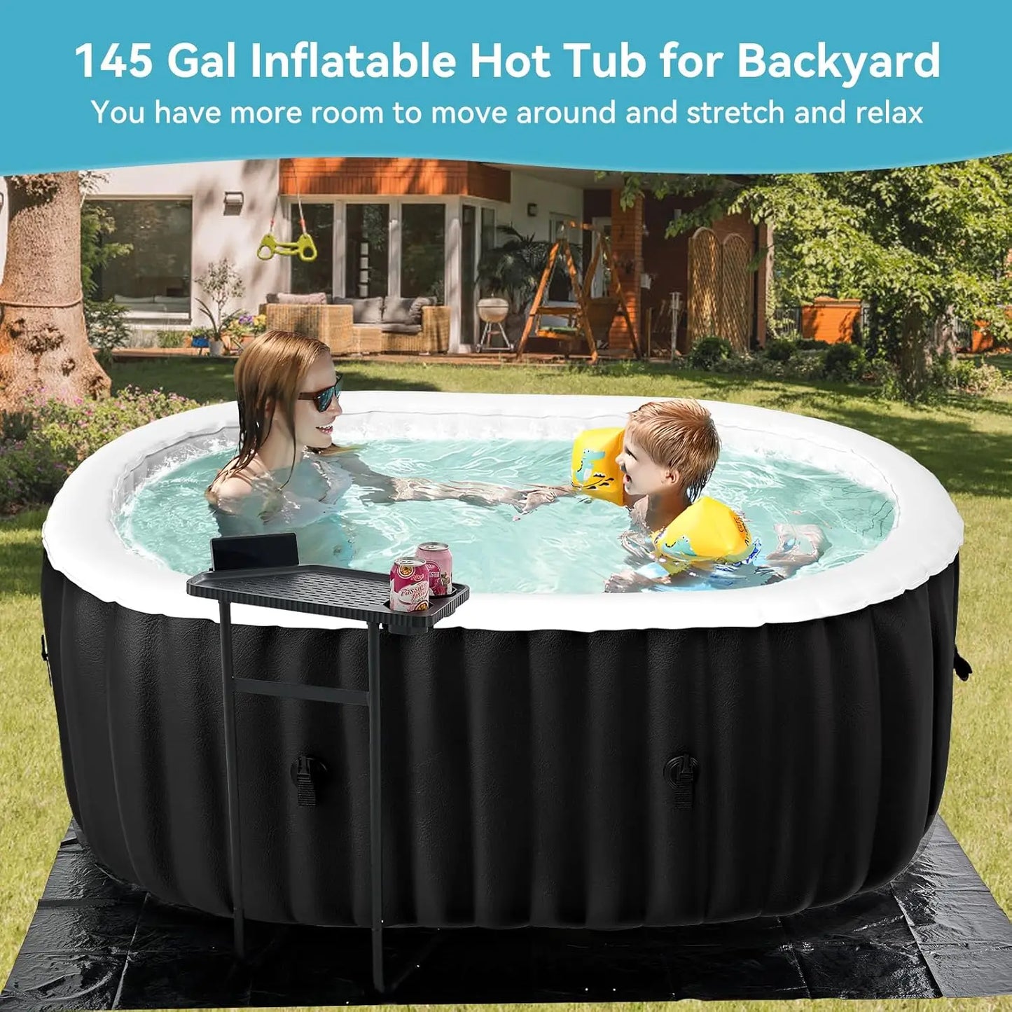 Inflatable Outdoor Hot Tub With Side Table 100 Air Jets