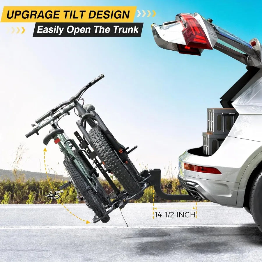 Hitch Bike Rack Wobble Free Tilting Folding Fat Tire Ebike Carrier 2 Bike 200 Lb
