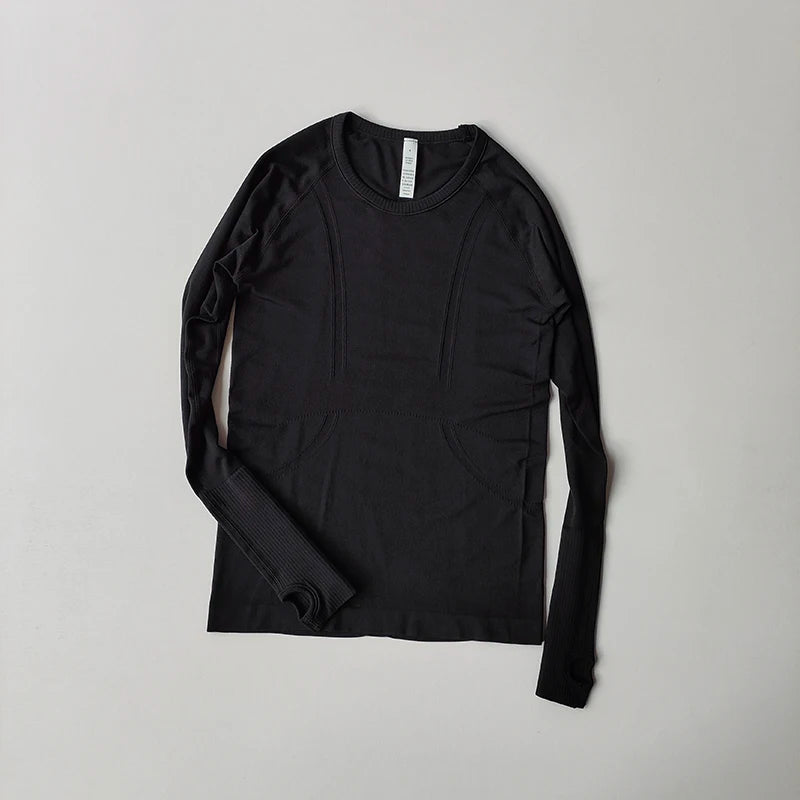 Womens Yoga Shirt Seamless Round Neck Long Sleeve Athletic Top Winter