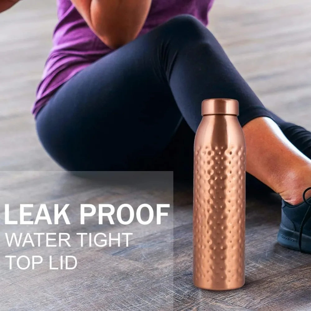 Pure Copper Water Bottle Hammered Ayurvedic Vessel