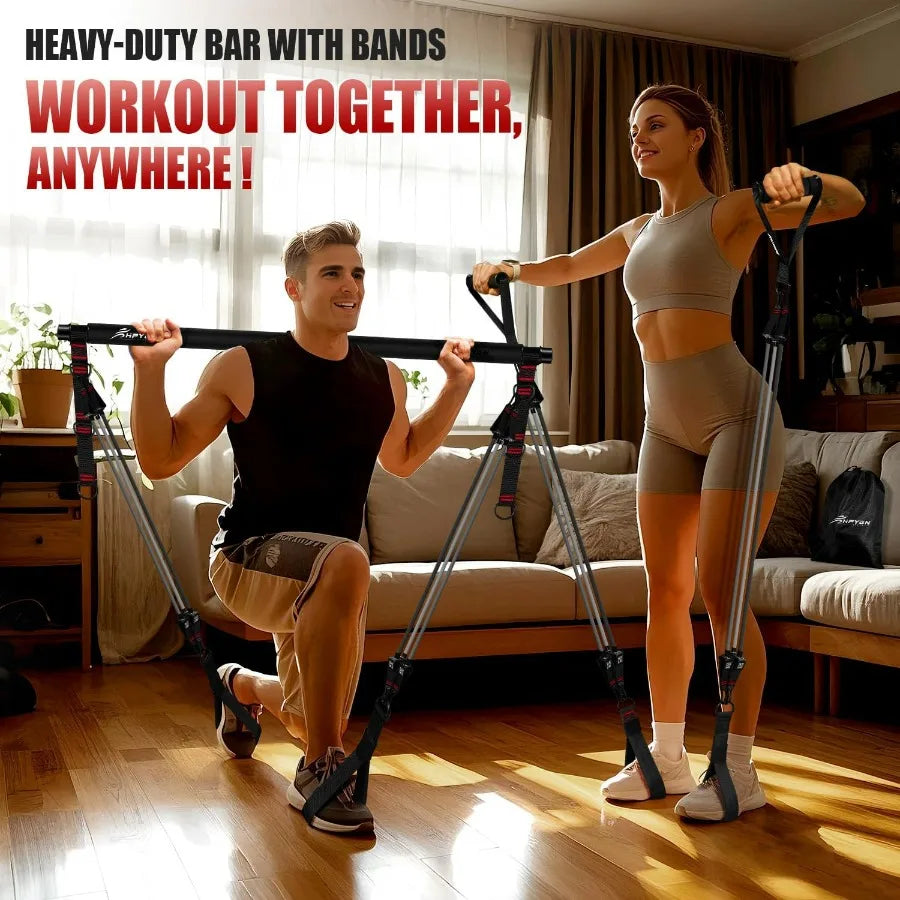 Pilates Bar Kit With Resistance Bands Heavy Duty Workout Equipment
