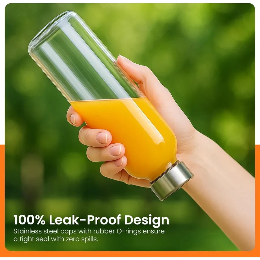 Clear Glass Bottles With Stainless Steel Cap For Juices And Smoothies