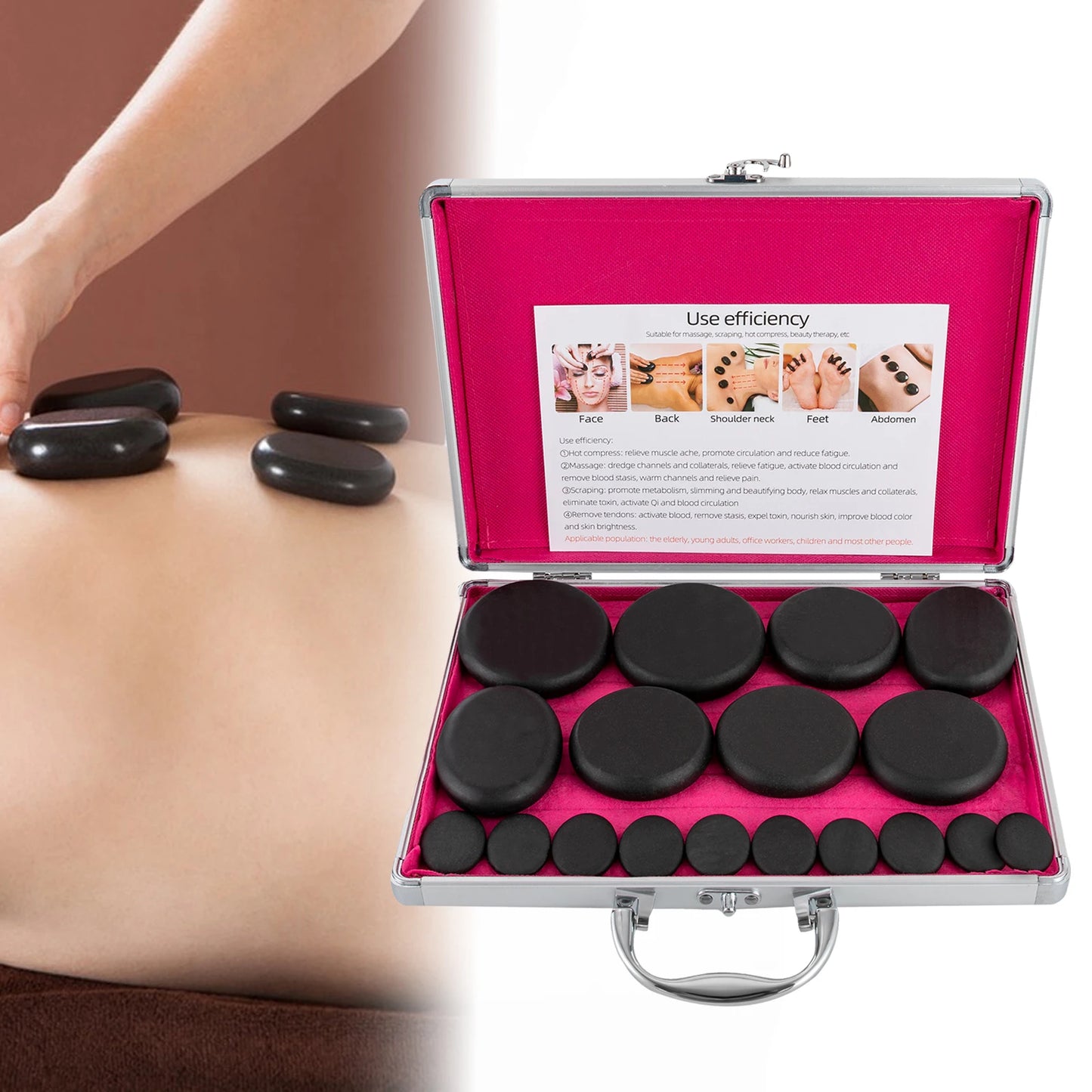 Hot Stones Massage Set With Heater Box 16 Essential Stones Portable Spa Kit