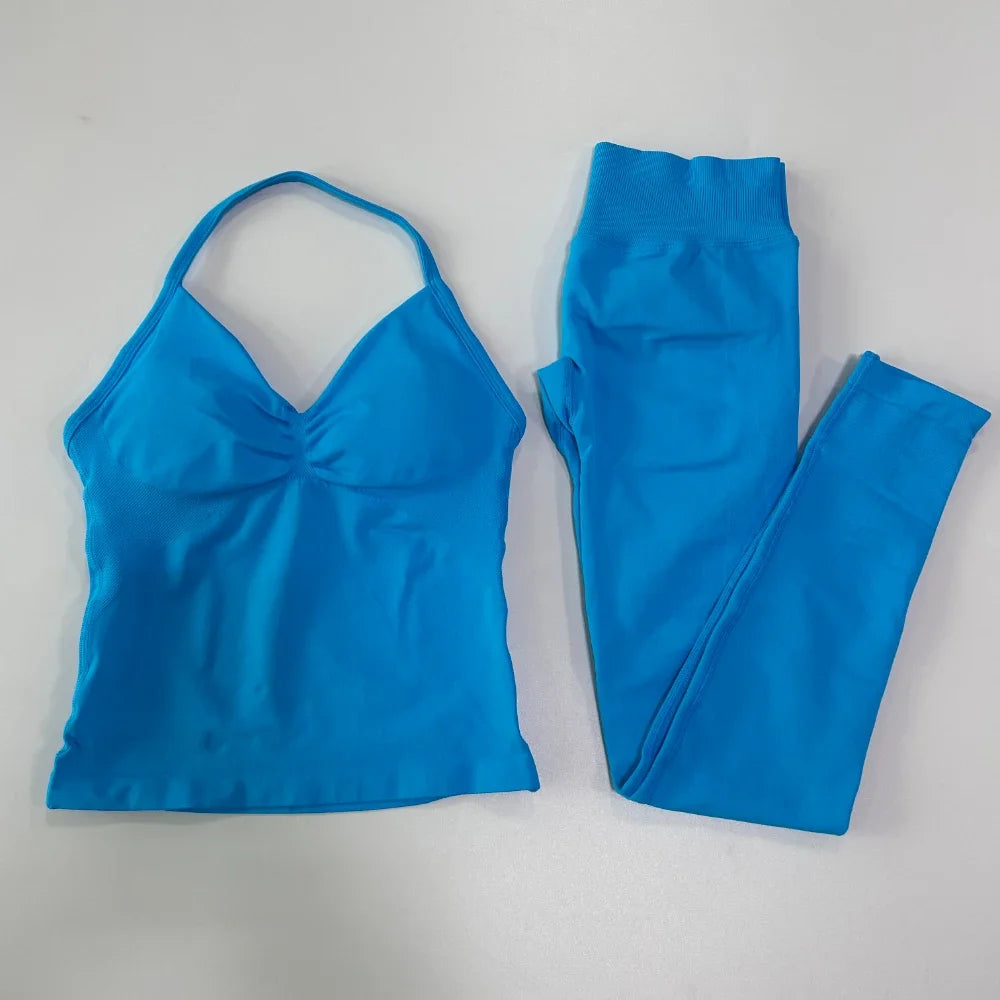 No Logo Seamless Gym Set Women Tank Tops And Leggings