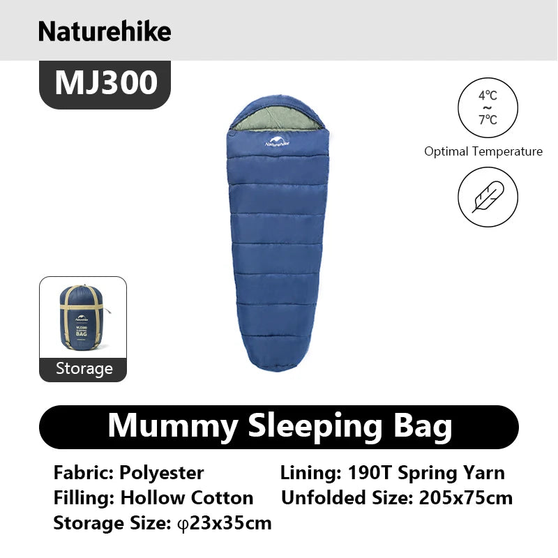 Naturehike MJ300 MJ600 Mummy Sleeping Bag For Adults Winter Warmth Camping
