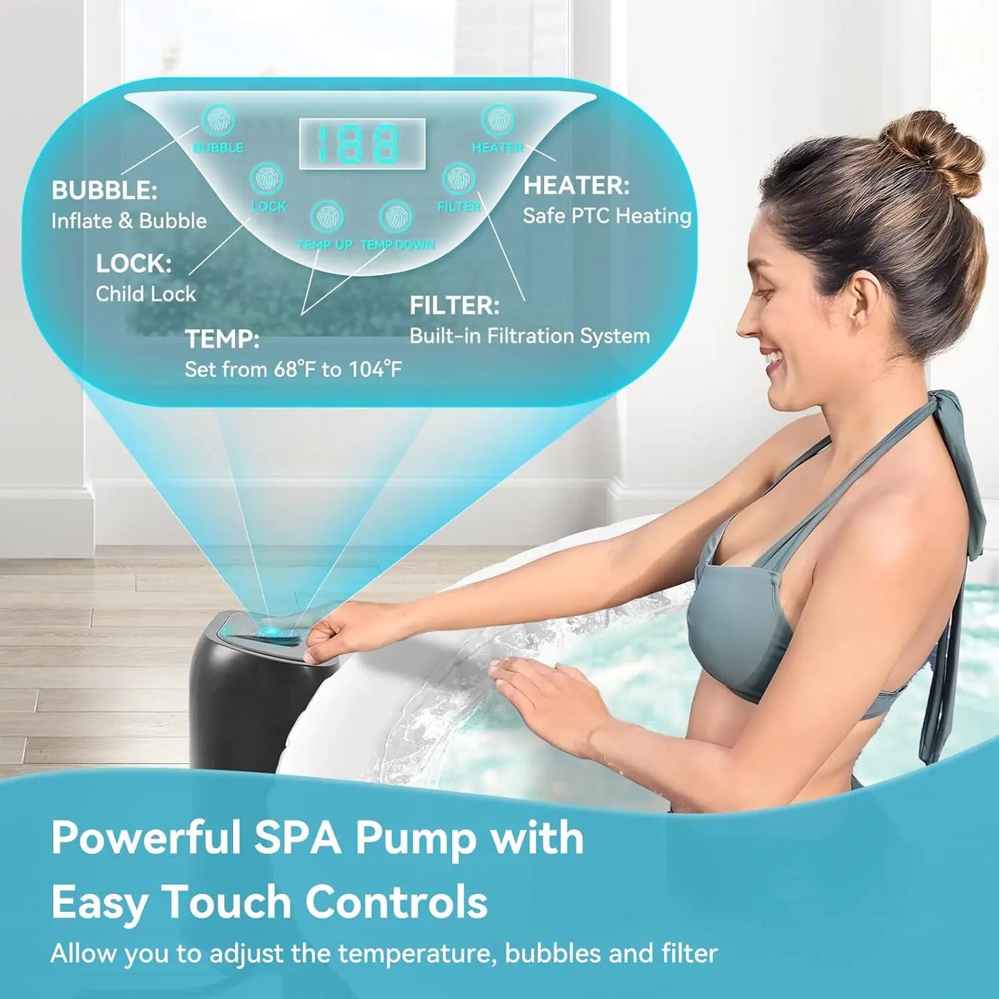 Inflatable Round Hot Tub Portable Spa For 2 To 4