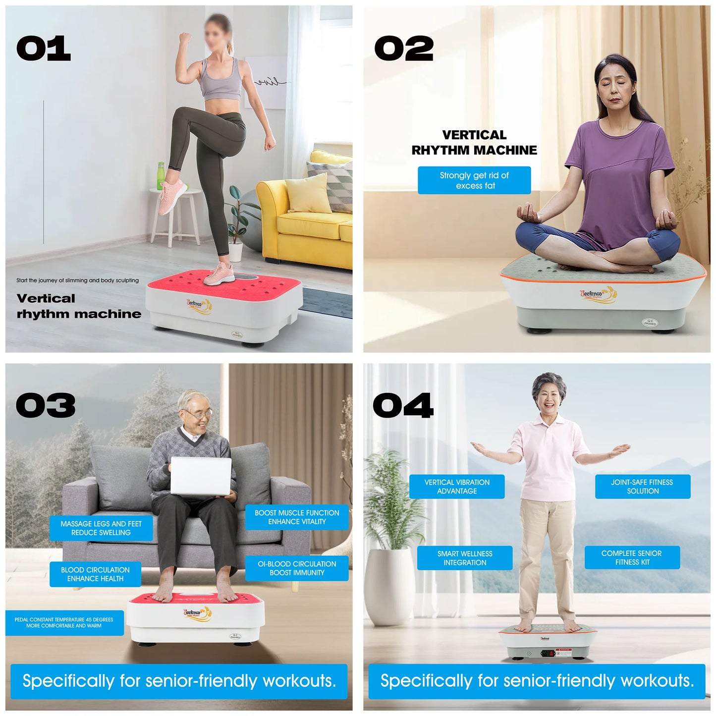 Jeefanco Vertical Vibration Plate With Silicone Surface And Magnetic Heating For Home Fitness