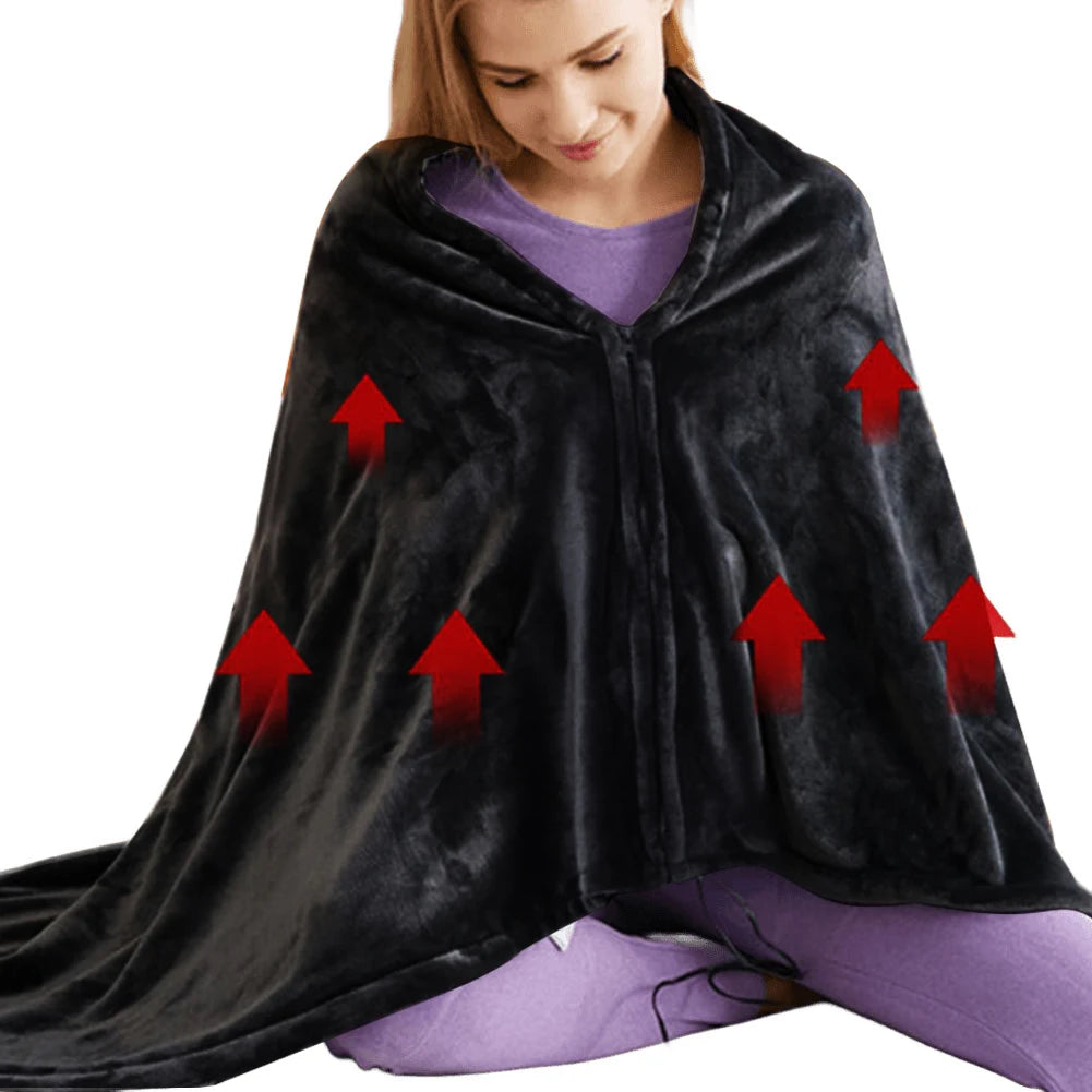 USB Heated Shawl Electric Blanket With 3 Heating Levels Wearable Poncho Throw