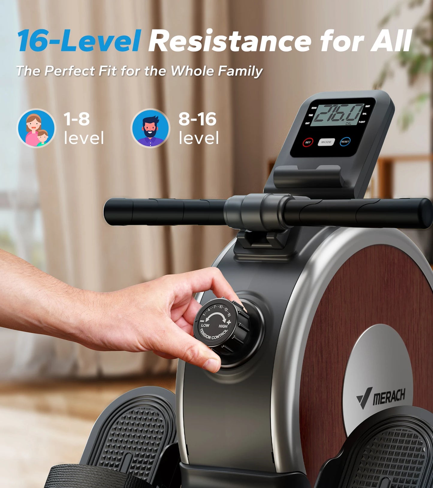 MERACH Magnetic Rowing Machine For Home 16 Levels 350 Lb Capacity