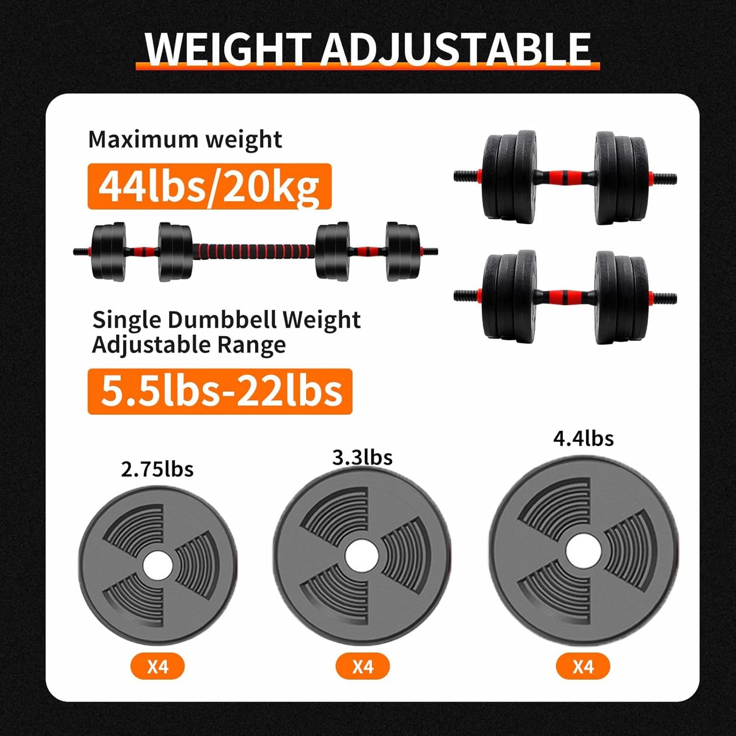 Adjustable Dumbbell To Barbell Set With Anti Slip Grip