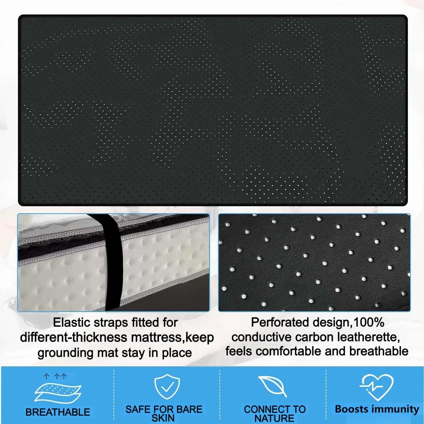 Grounding Sheet And Mat Combo With Perforated Conductive Carbon Faux Leather