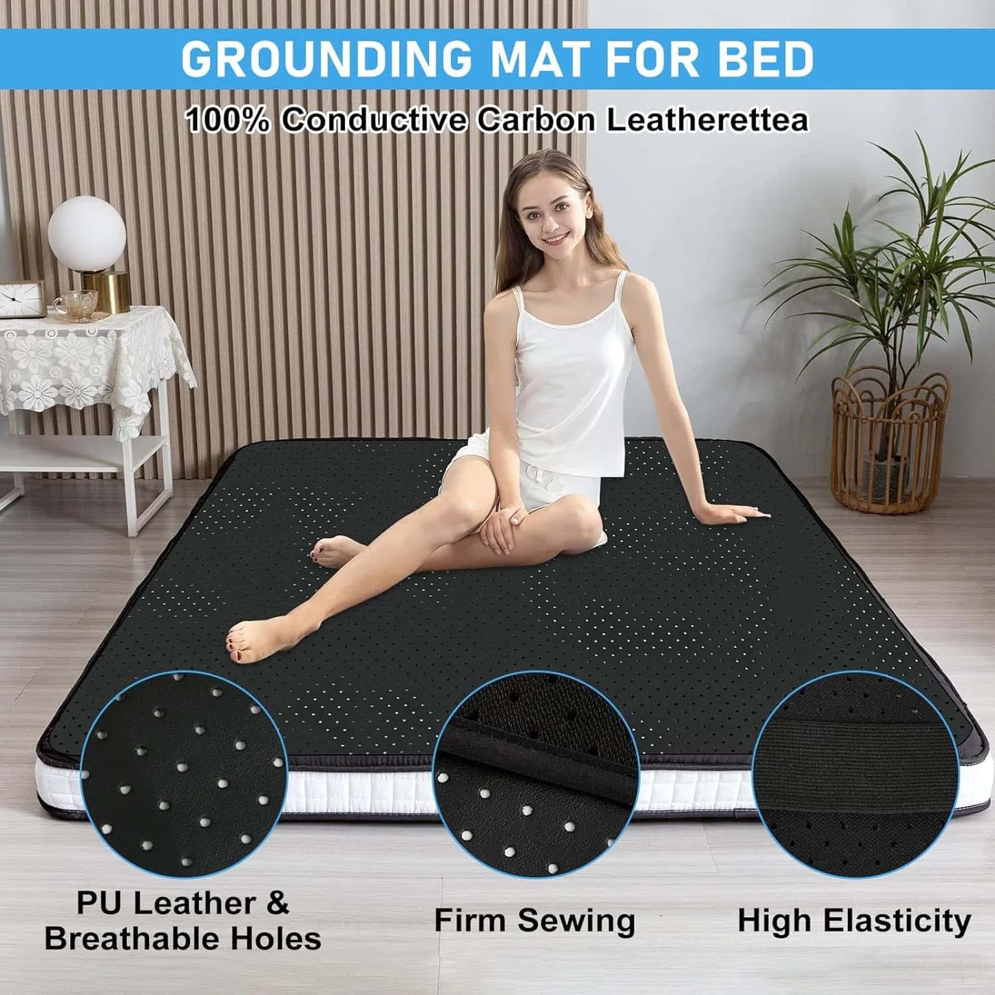 Grounding Sheet And Mat Combo With Perforated Conductive Carbon Faux Leather