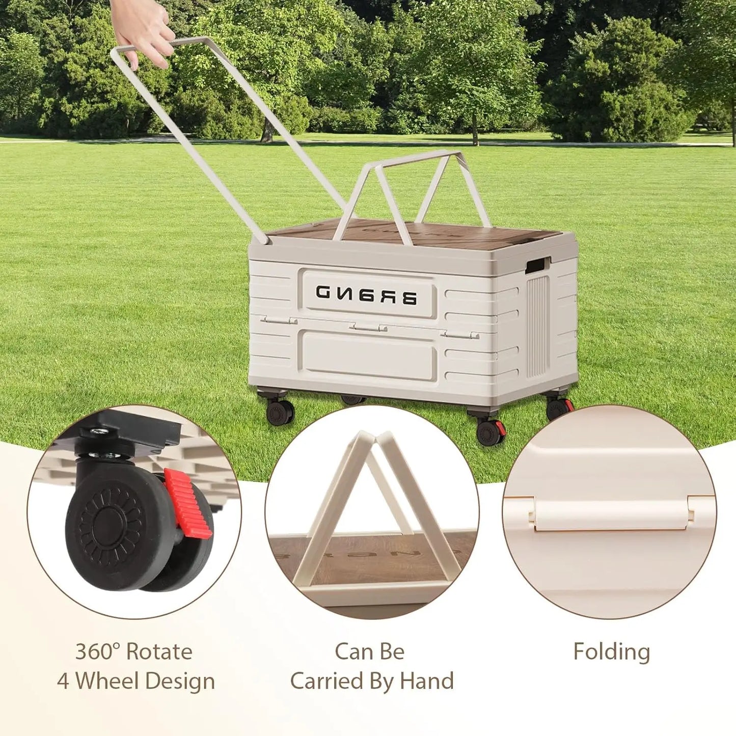 360 Degree Rotating Foldable Storage Cart Heavy Duty Silent Wheels For Camping