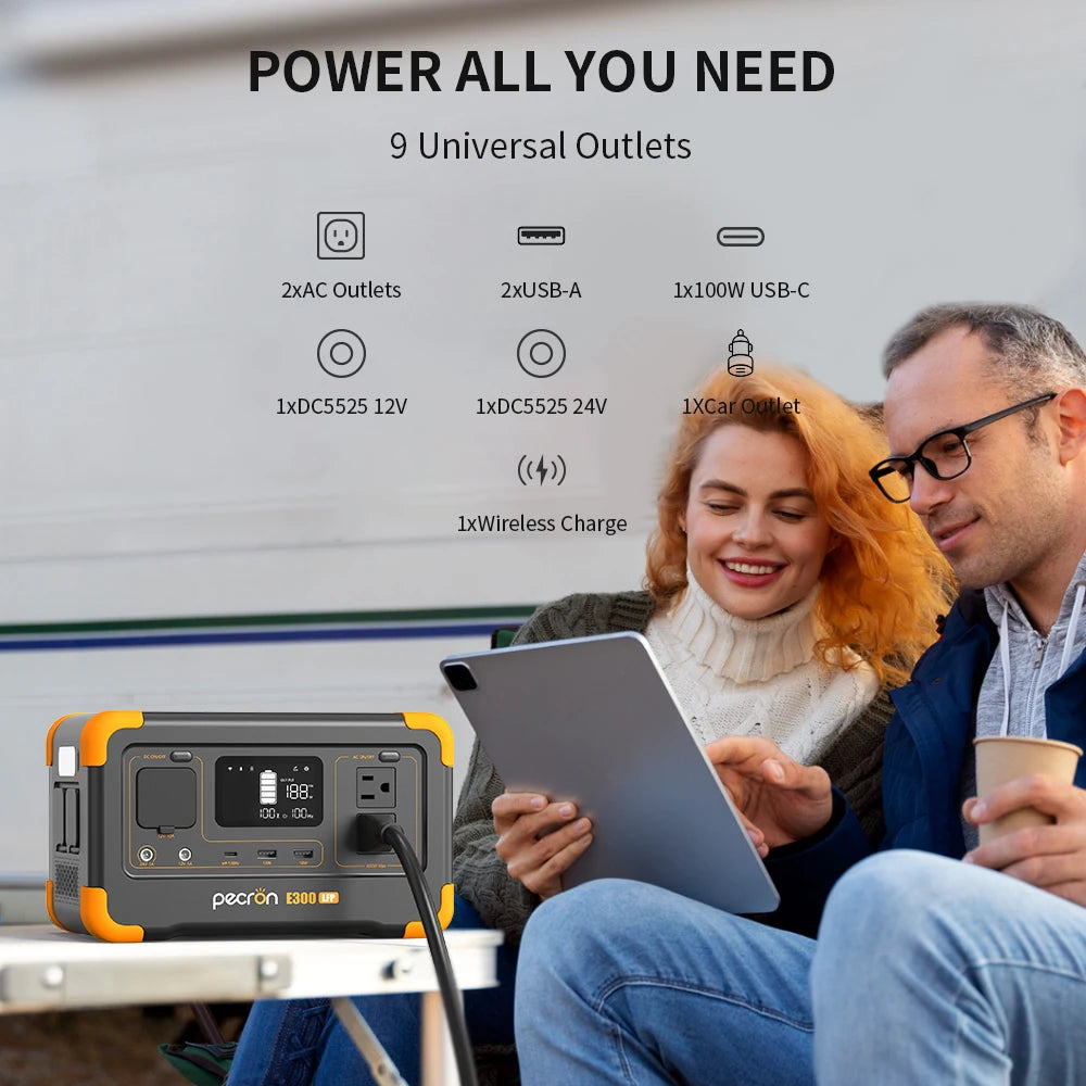 Pecron E300LFP Portable Power Station 600W 288Wh LiFePO4 Solar Generator For Home RV Camping