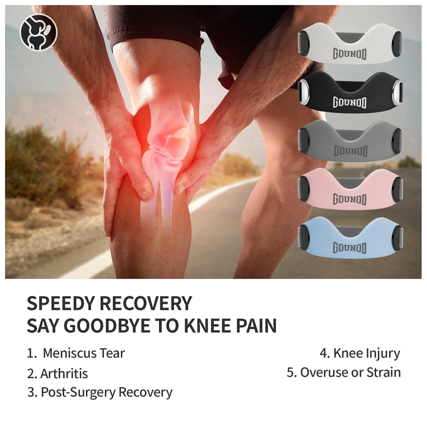 GOUNOD Silicone Patellar Tendon Support Strap Knee Pain Relief