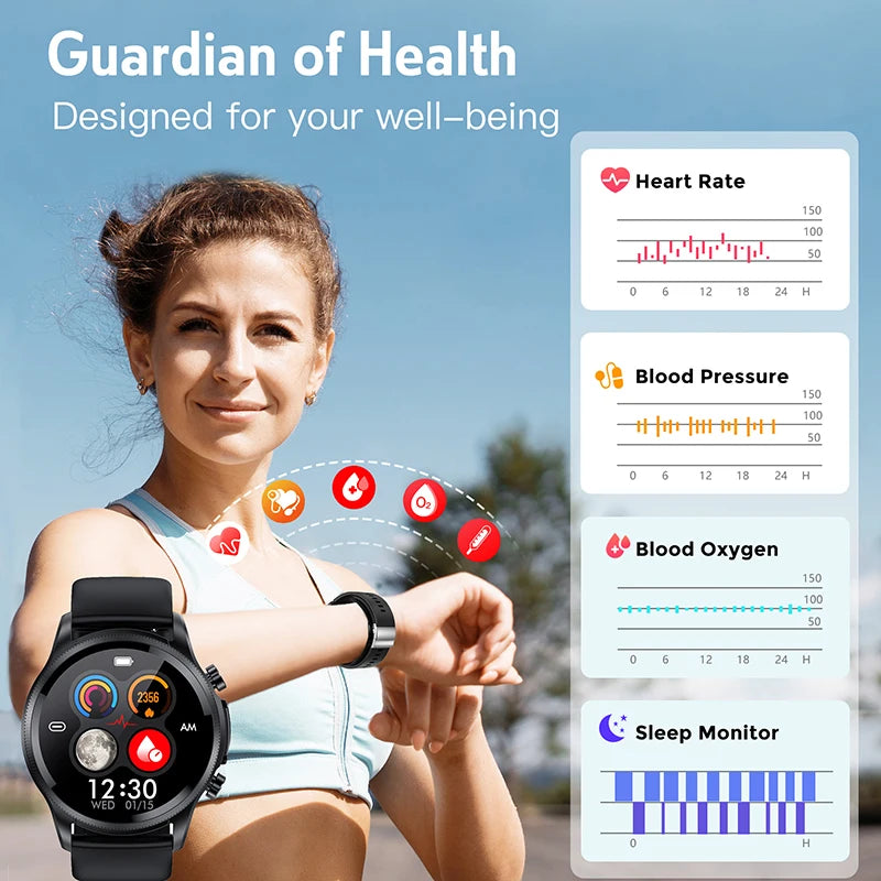 ECG Smart Watch With Ultra-Advanced Heart-Rate SpO2 Blood-Pressure Monitoring Elite