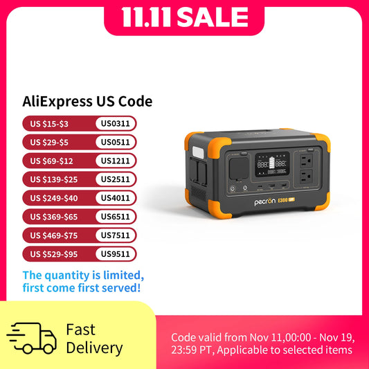 Pecron E300LFP Portable Power Station 600W 288Wh LiFePO4 Solar Generator For Home RV Camping
