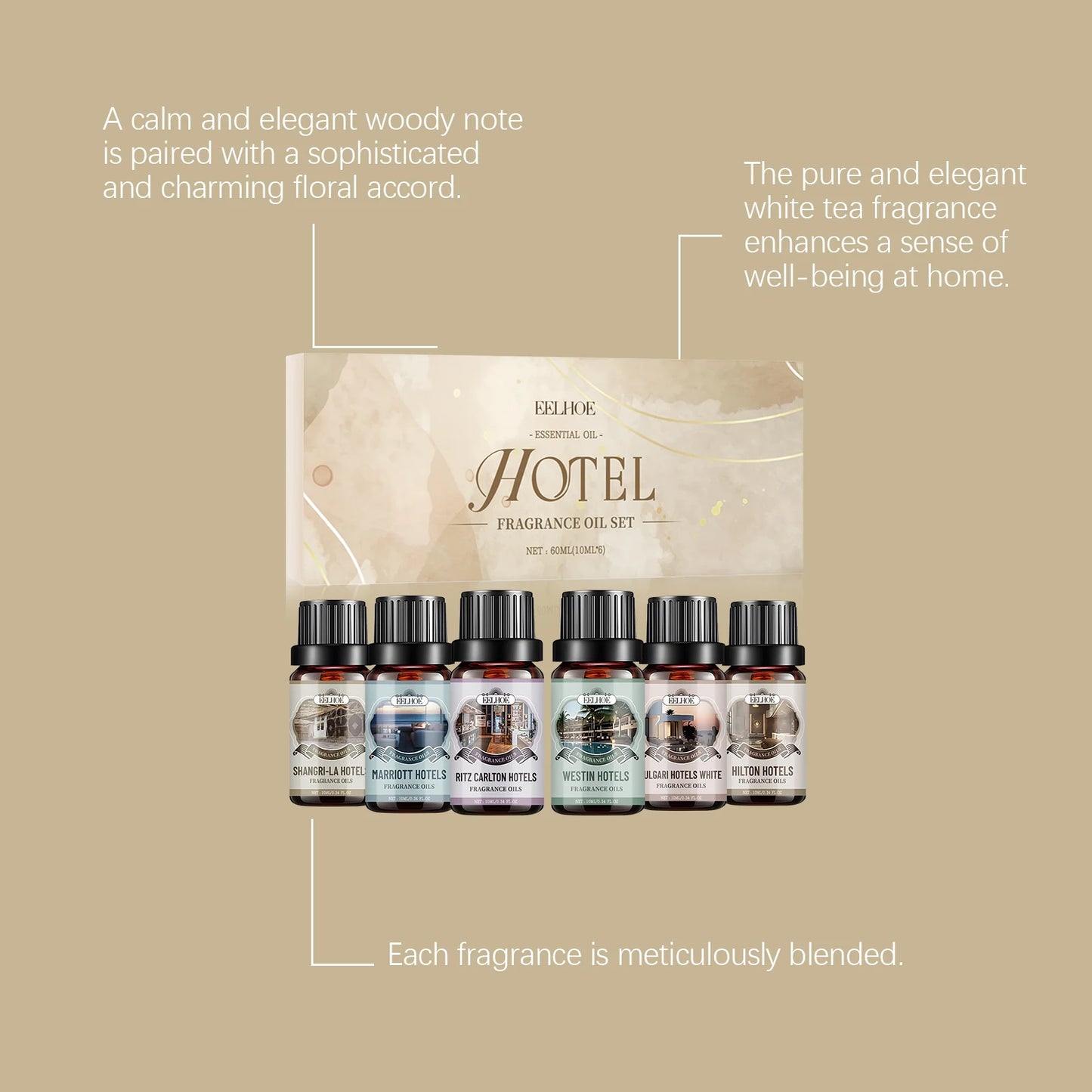 Eelhoe Aromatherapy Essential Oil Set 6 Flavors For Home And Hotel Diffuser