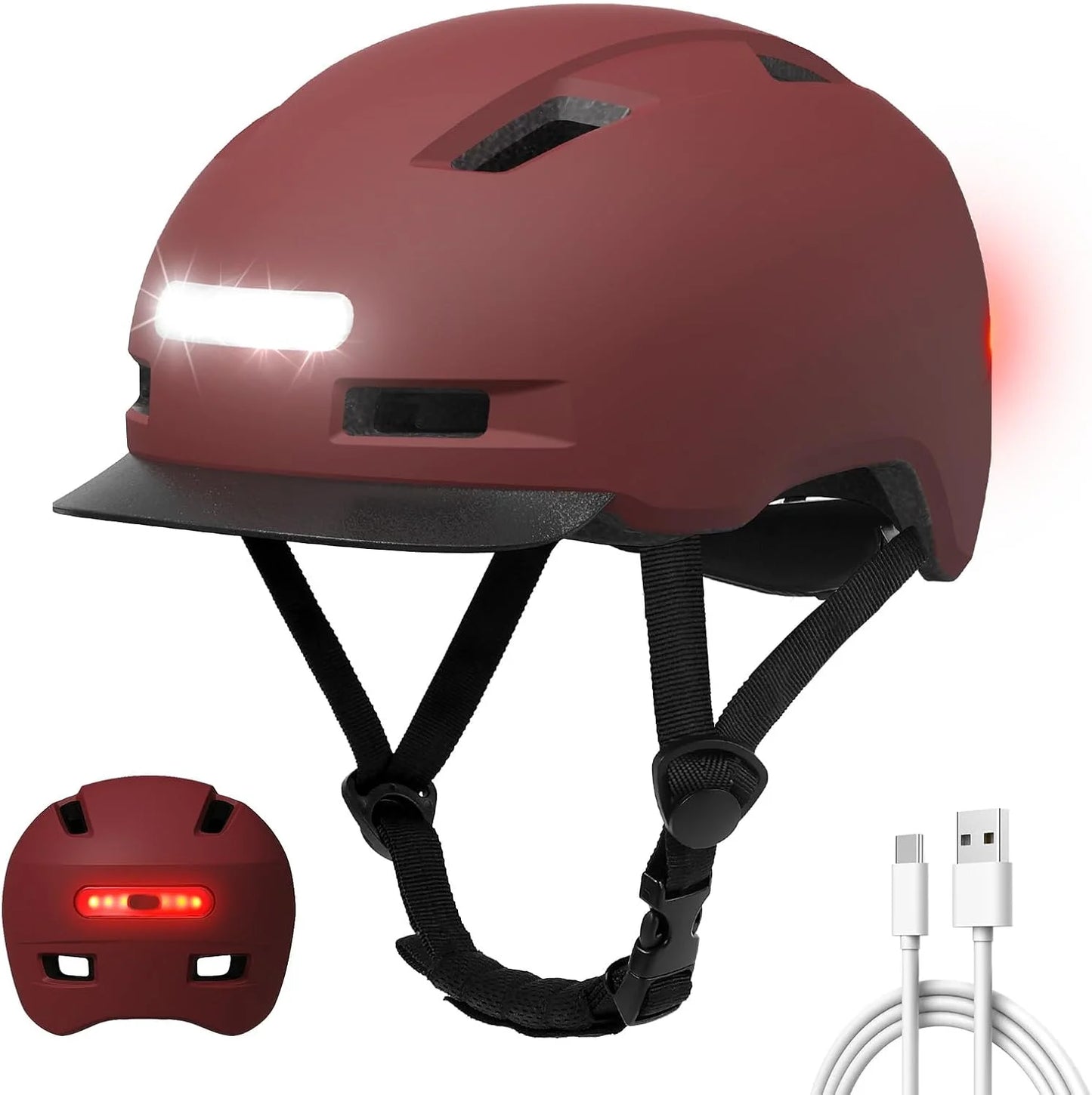 Unisex Bicycle Helmets With USB Lights And Sun Visors For Mountain Riding