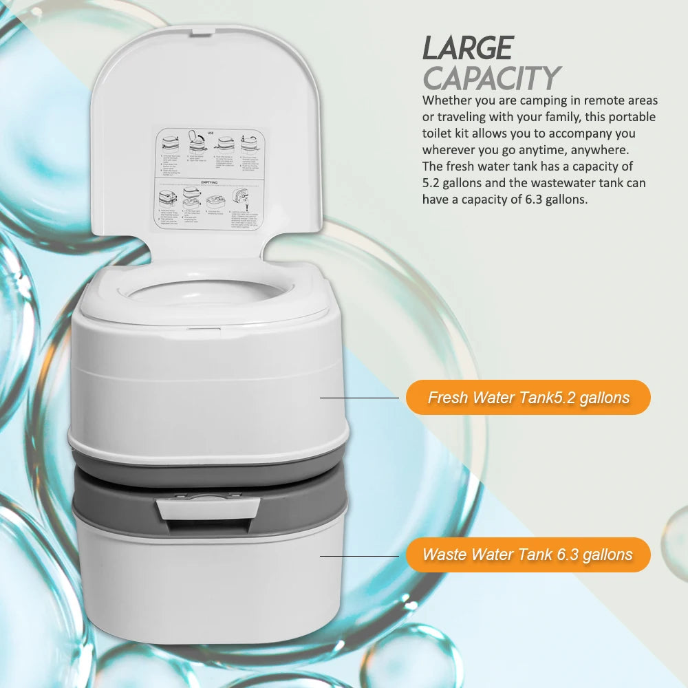 Portable Camping Toilet With Tissue Storage 5.8 Gallon Outdoor RV Leakproof