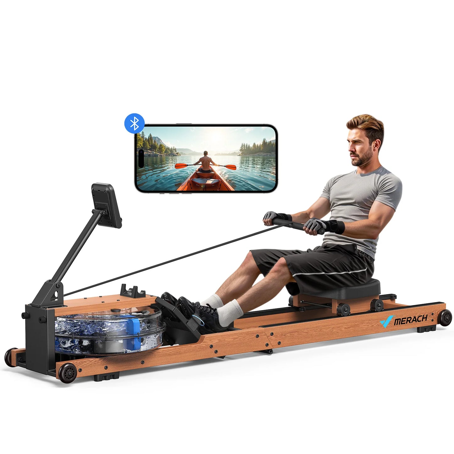 Merach Foldable Water Rowing Machine for Home Use, 400LBS Capacity, LCD Display