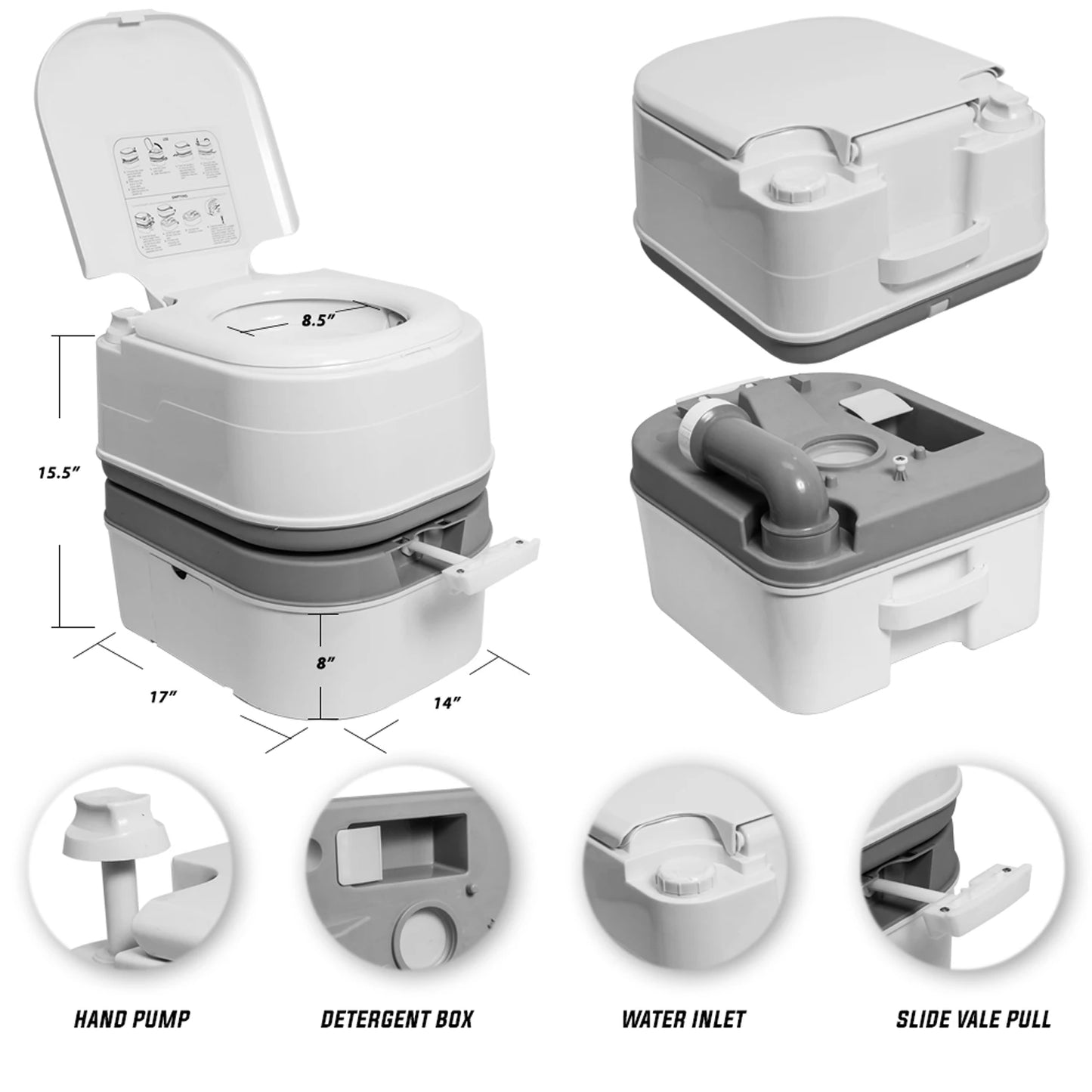 Portable Camping Toilet With Tissue Storage 5.8 Gallon Outdoor RV Leakproof