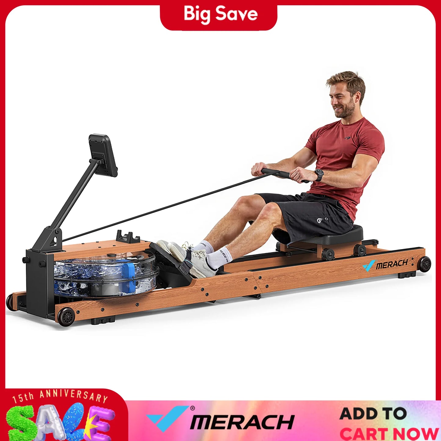 Merach Foldable Water Rowing Machine for Home Use, 400LBS Capacity, LCD Display