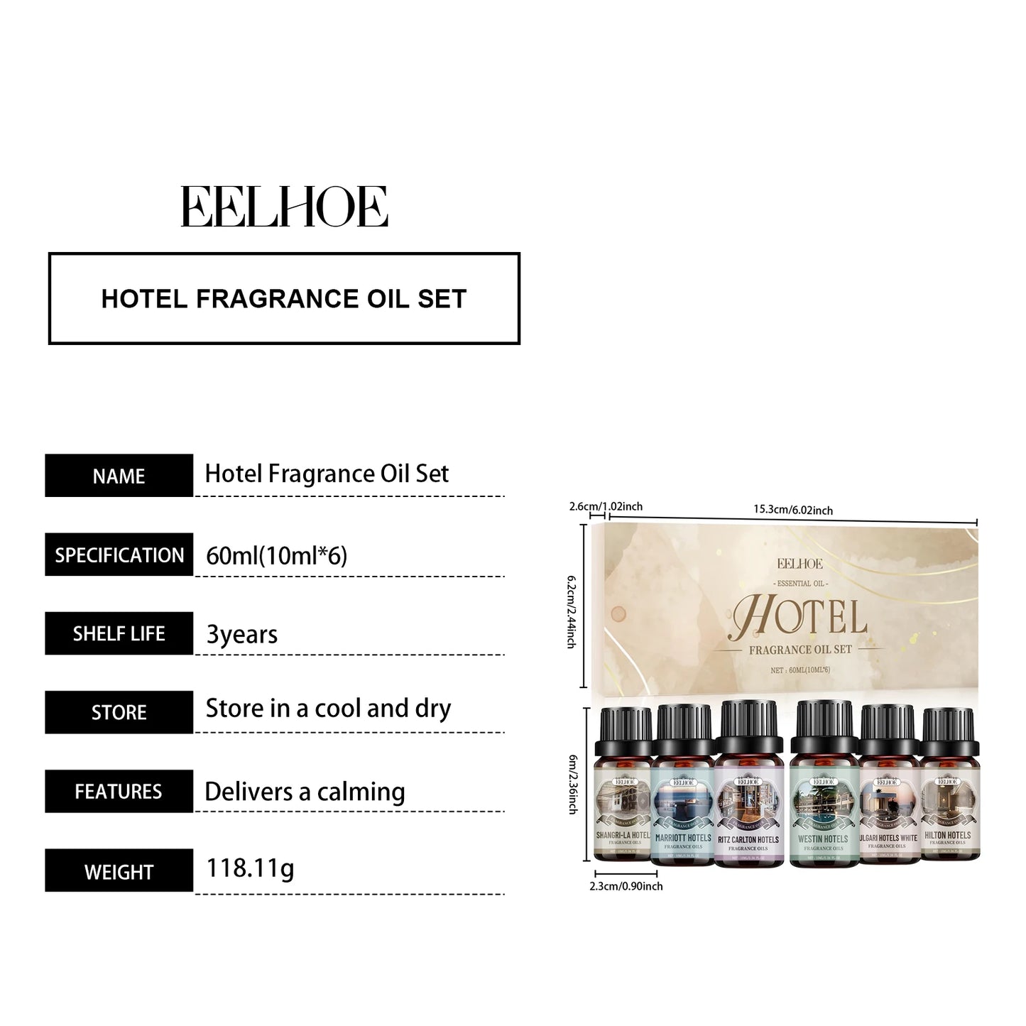 Eelhoe Aromatherapy Essential Oil Set 6 Flavors For Home And Hotel Diffuser