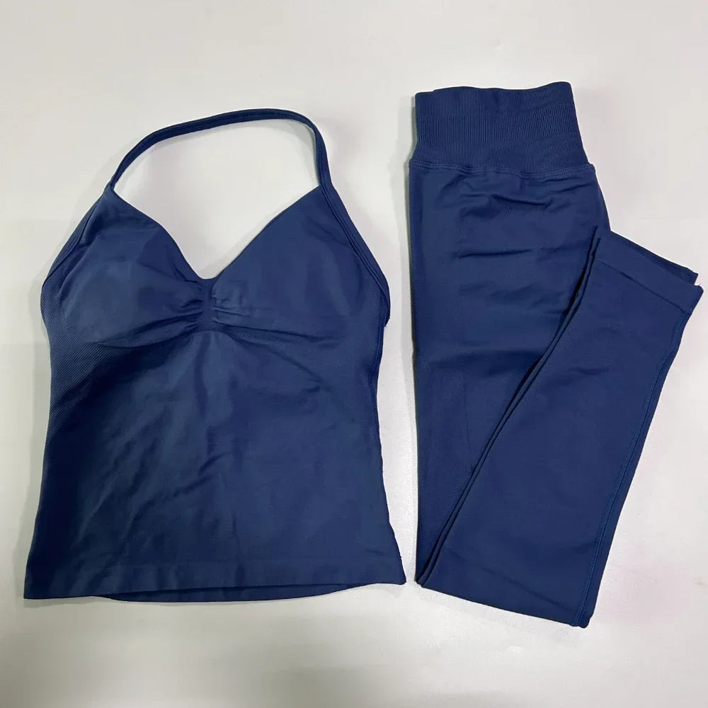 No Logo Seamless Gym Set Women Tank Tops And Leggings