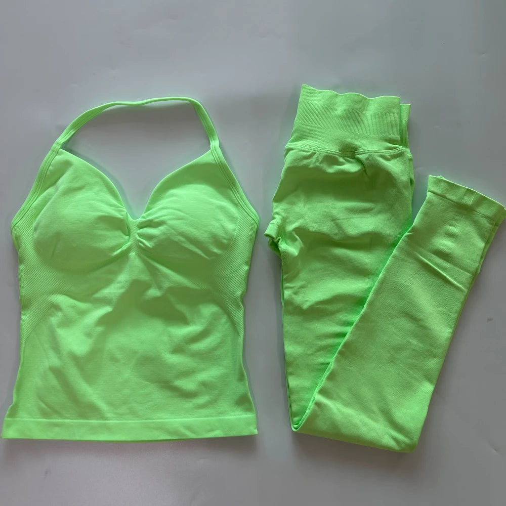 No Logo Seamless Gym Set Women Tank Tops And Leggings