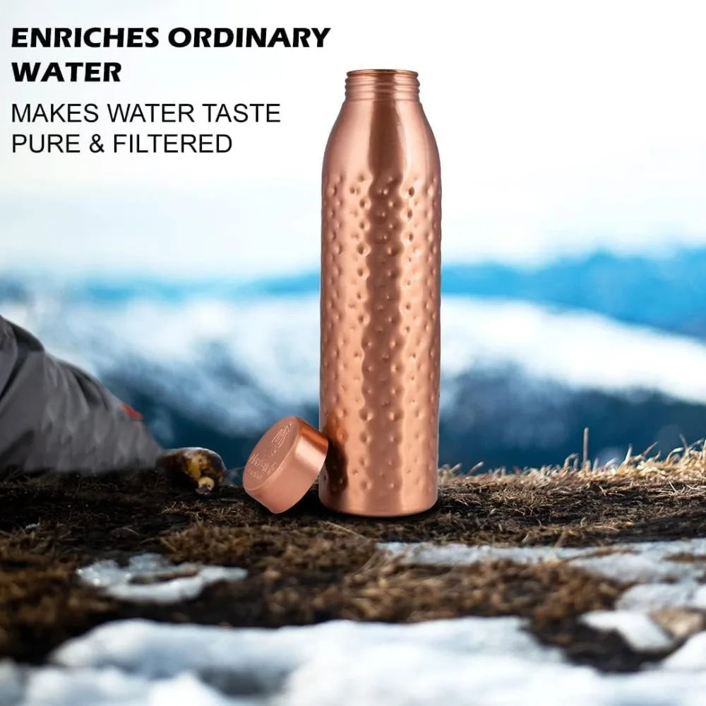 Pure Copper Water Bottle Hammered Ayurvedic Vessel