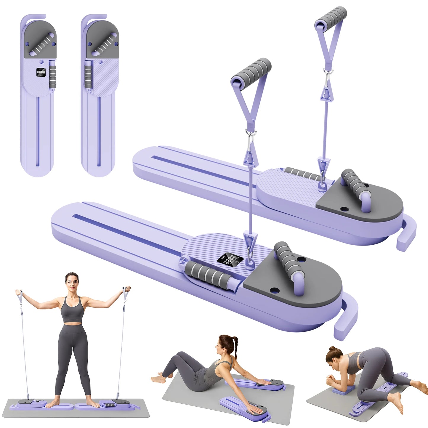 Pilates Reformer Board Portable Split Resistance Gym With Bands LCD Display
