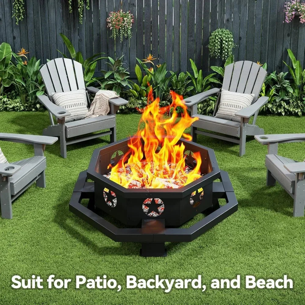 Hexagonal Outdoor Wood Fire Pit for Backyard Gatherings and Patio Entertaining Spaces