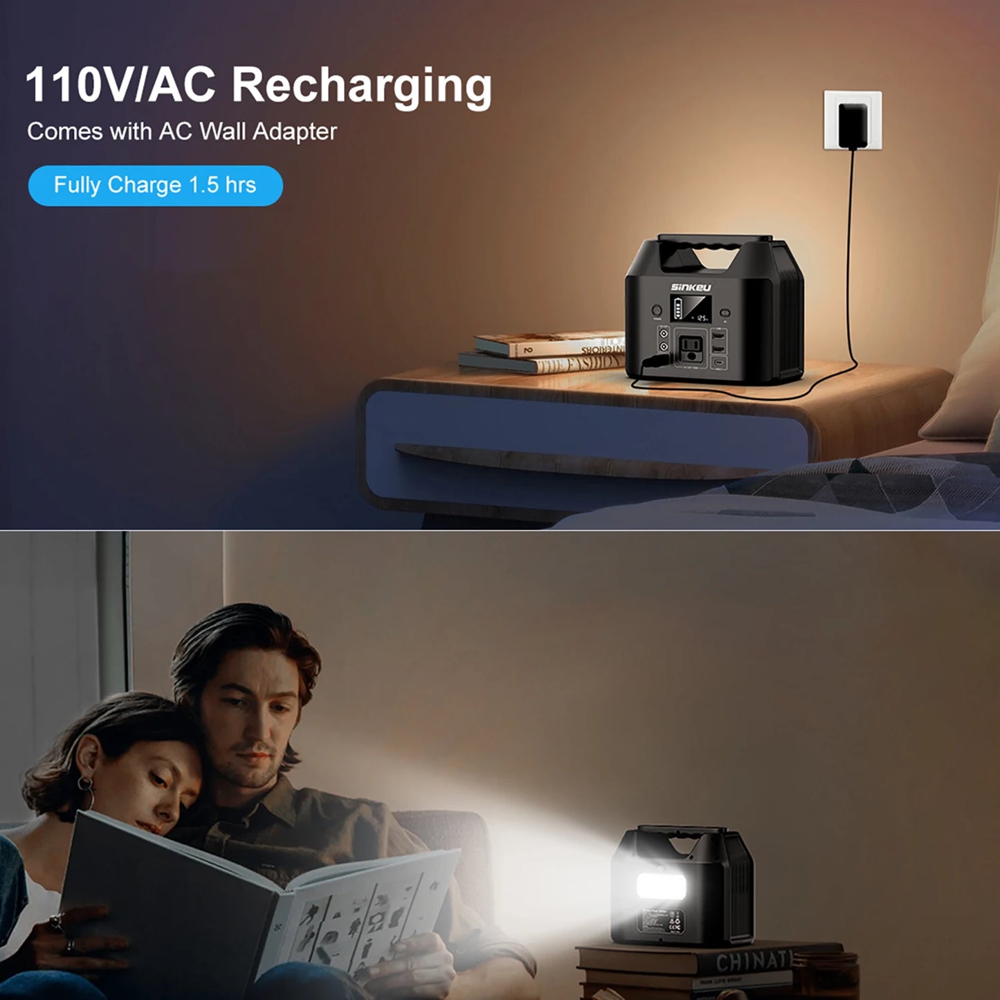 SinKeu 150W Portable Power Station LiFePO4 Battery Solar Generator 122.8Wh With AC 110V