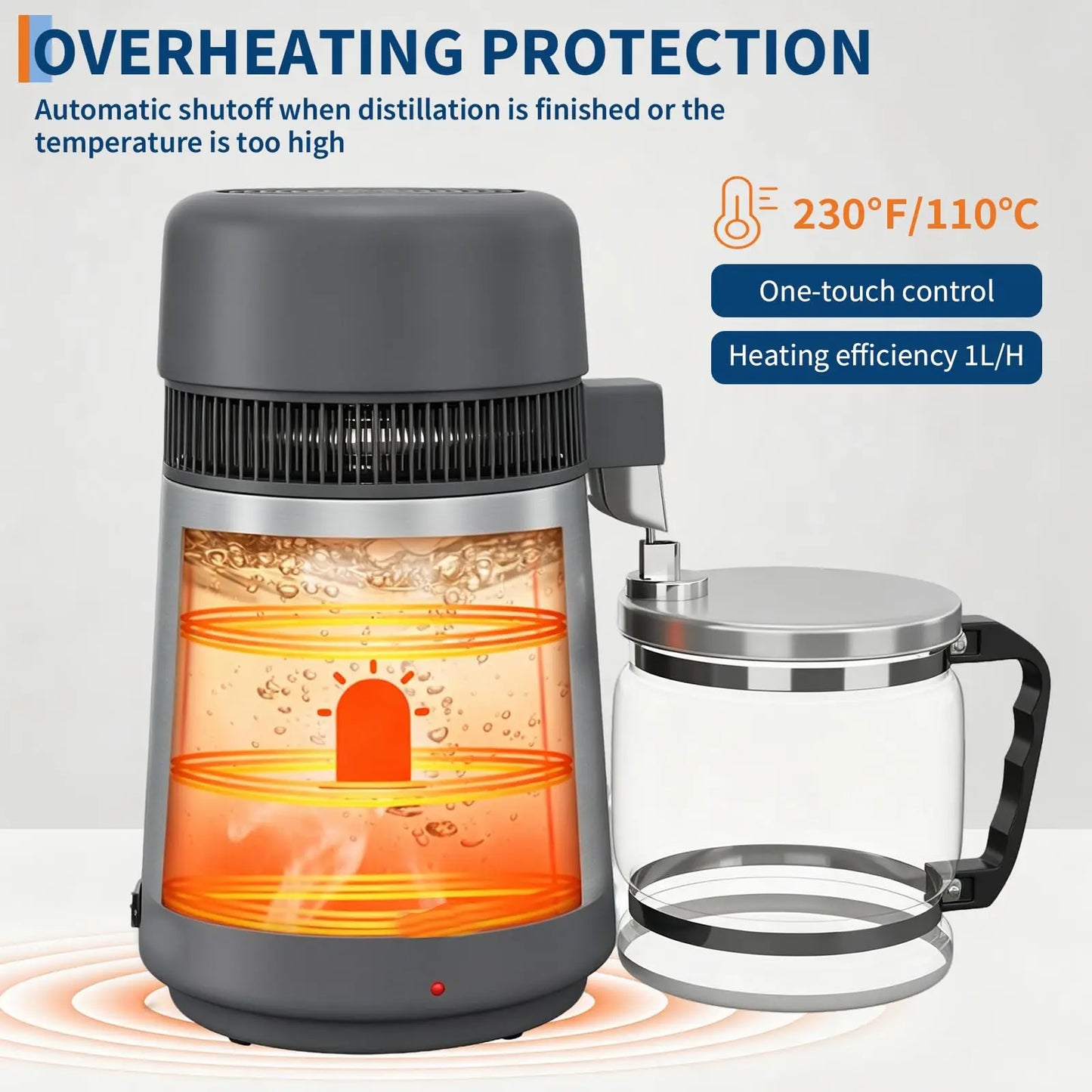 Adoolla 4L Countertop Water Distiller 110V Stainless Steel With Glass Pitcher