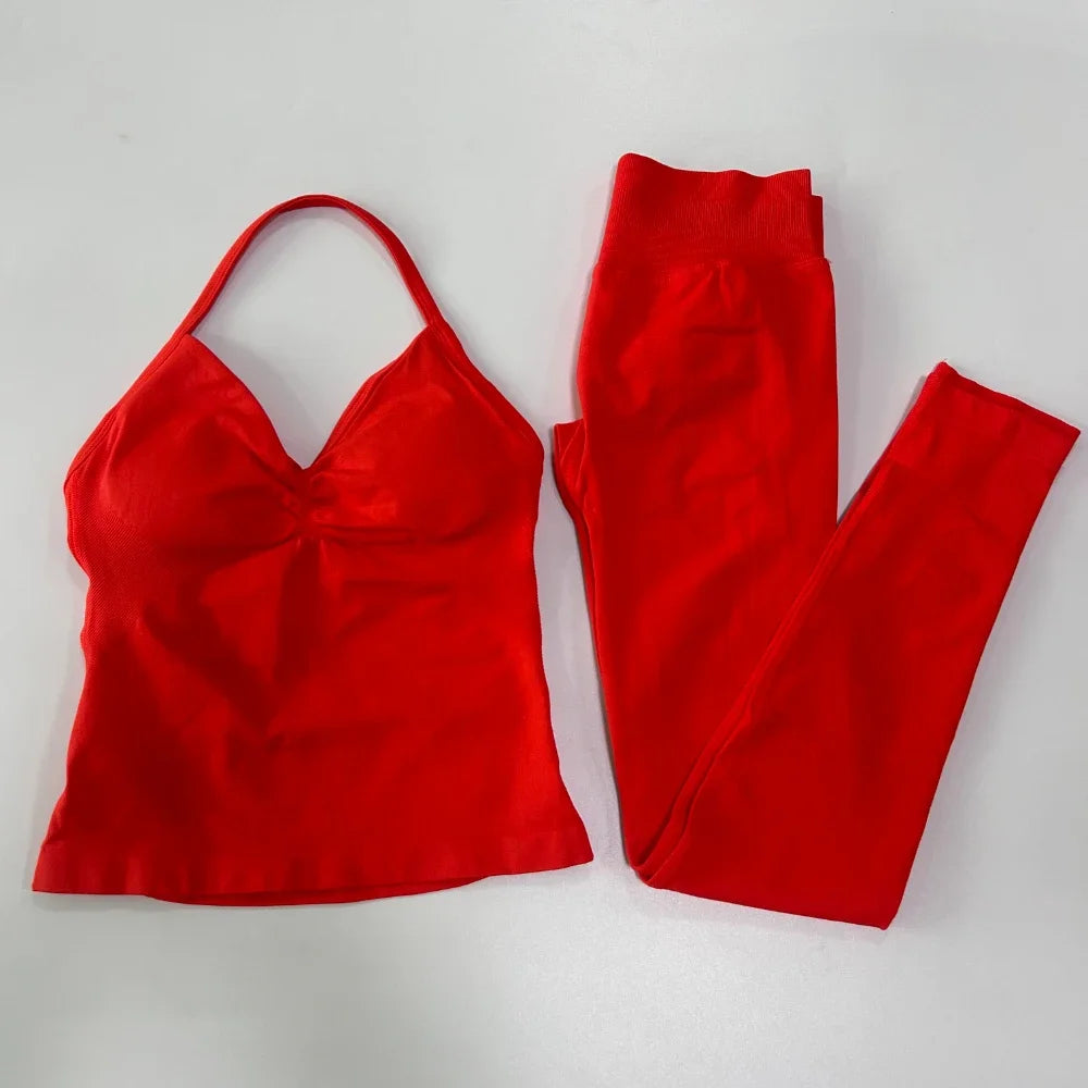 No Logo Seamless Gym Set Women Tank Tops And Leggings