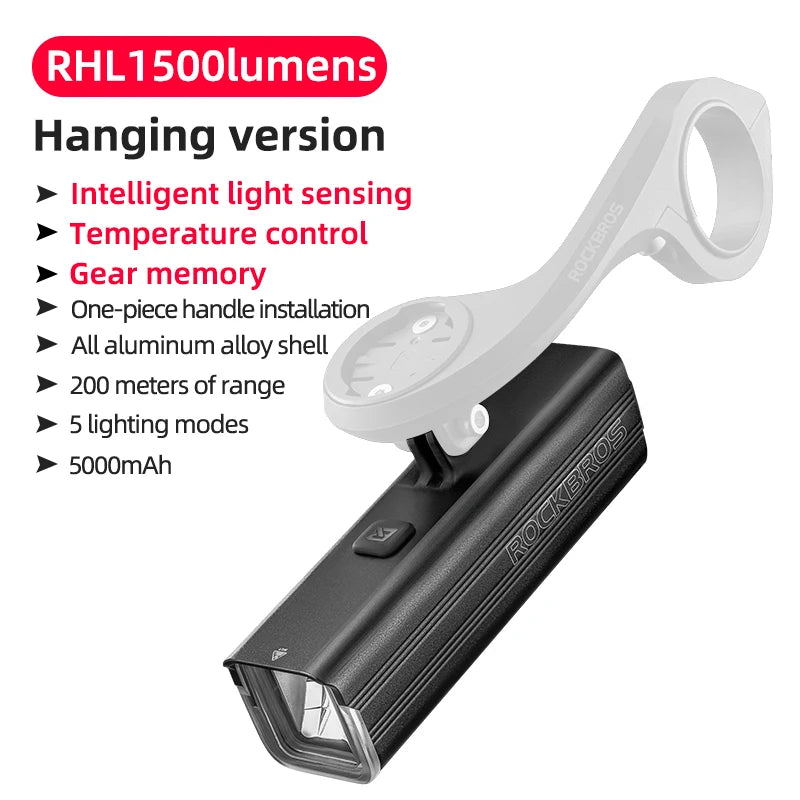 RockBros 1500LM Aluminum Alloy Front Bicycle Light TypeC Charging