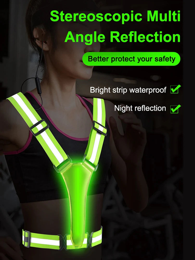 LED USB Rechargeable Reflective Running Vest High Visibility Security Vest
