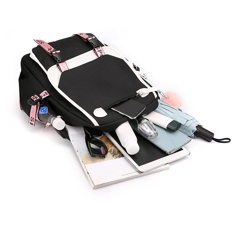 KPop Movie Print School Backpack With USB Port Laptop Bag