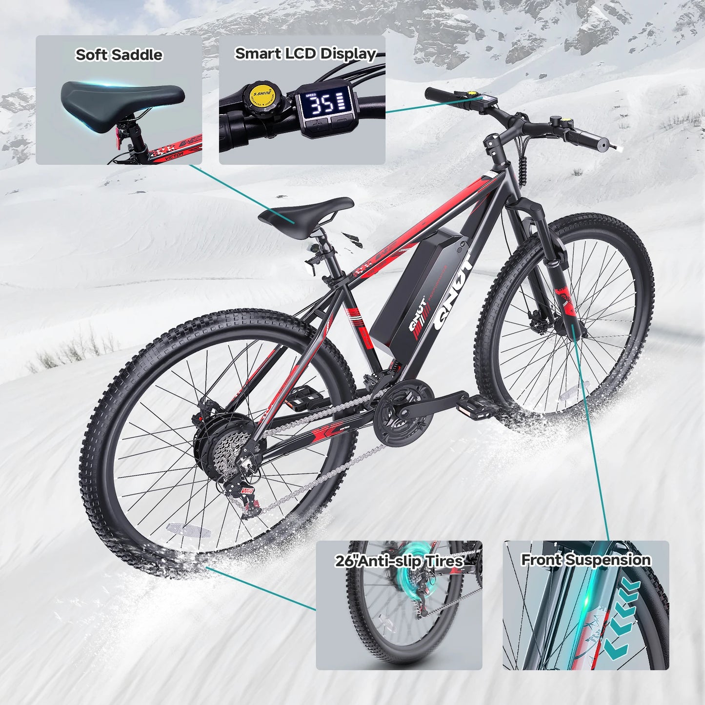 QNUT Victor3.0 Mountain Electric Bike 1000W 36V 10.4Ah 26 Inch