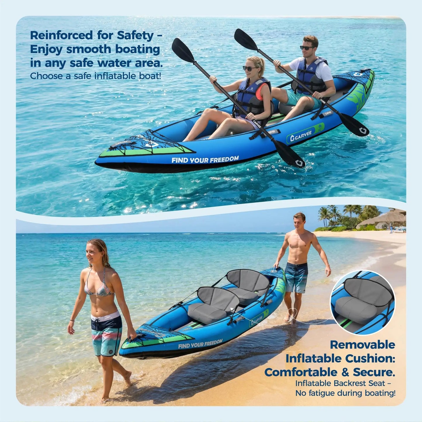 Two Person Inflatable Kayak For Fishing With Padded Seats