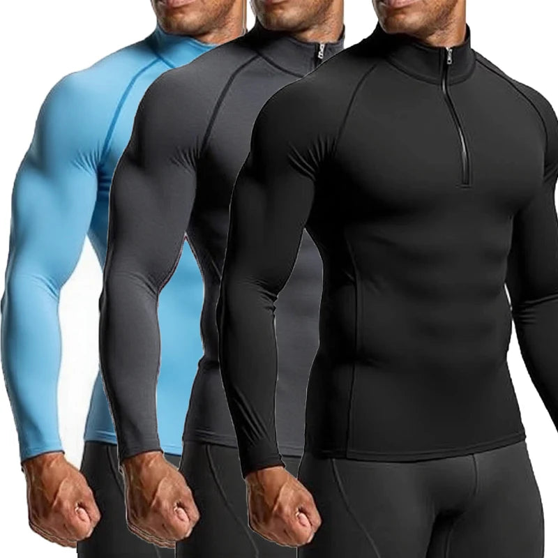 Mens Slim Fit Long Sleeve Sports Tee For Gym And Running Breathable Polyester