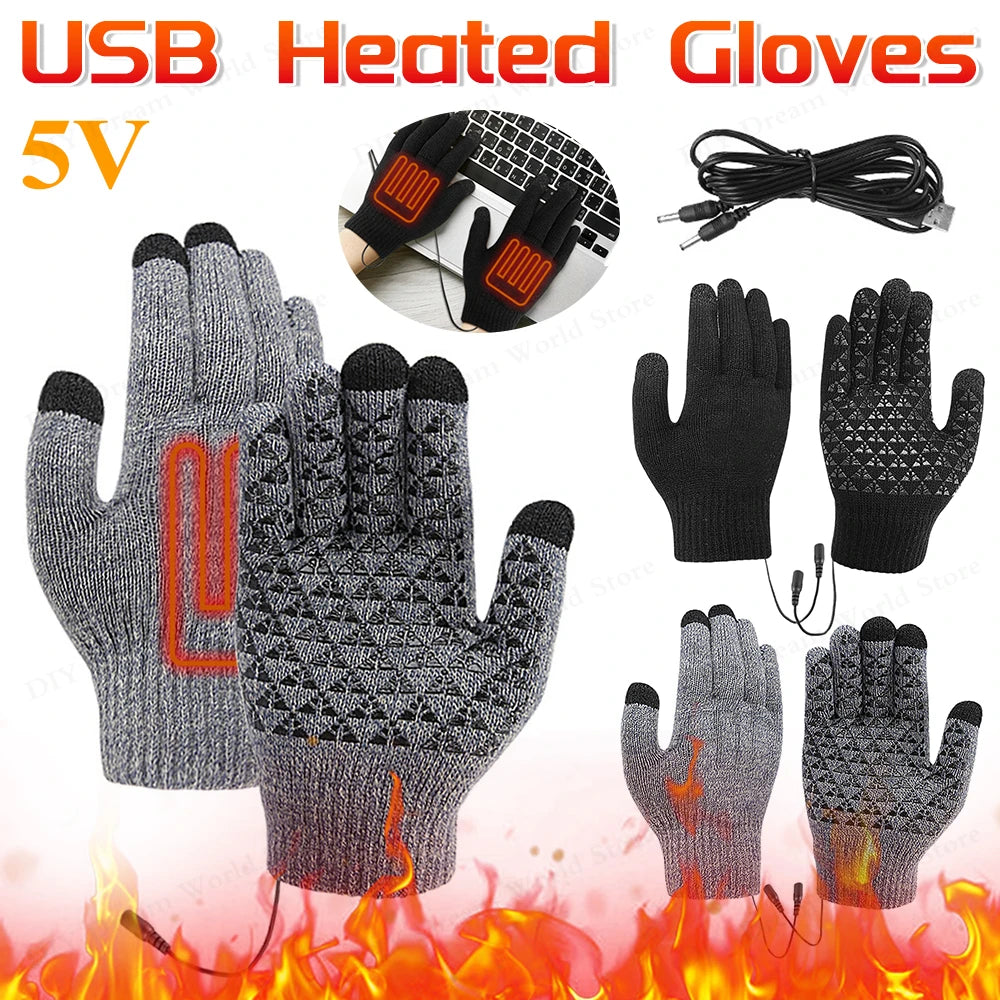 USB Rechargeable Electric Heated Gloves Touch Screen For Outdoor Winter Cycling