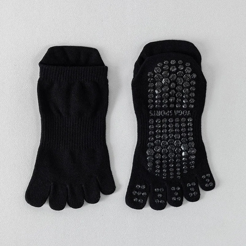Women Full Toe Yoga Socks Cotton Non Slip Silicone Grip Five Toes Pilates