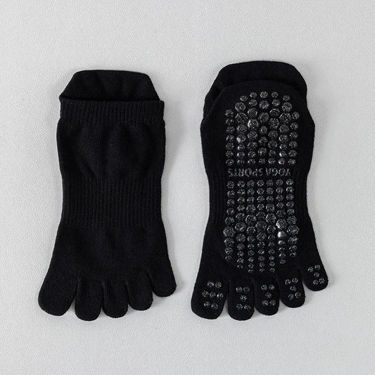 Women Full Toe Yoga Socks Cotton Non Slip Silicone Grip Five Toes Pilates