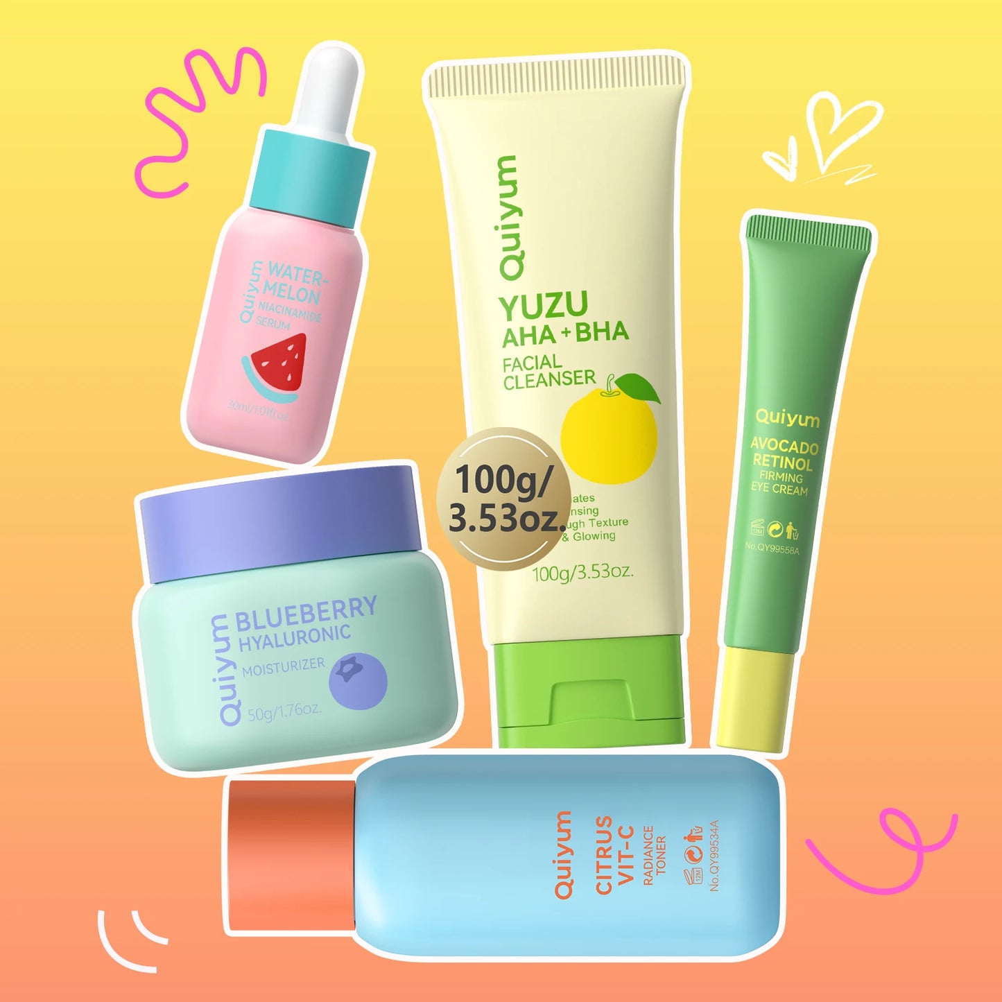 Quiyum Fruit Fresh Collection 5-Piece Skincare Set Brightening Hydrating Essentials